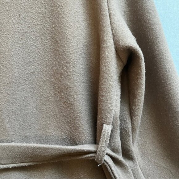 Oak + Fort 2 neutral tone wool blend belted trench jacket coat Sz O/S - Picture 5 of 13